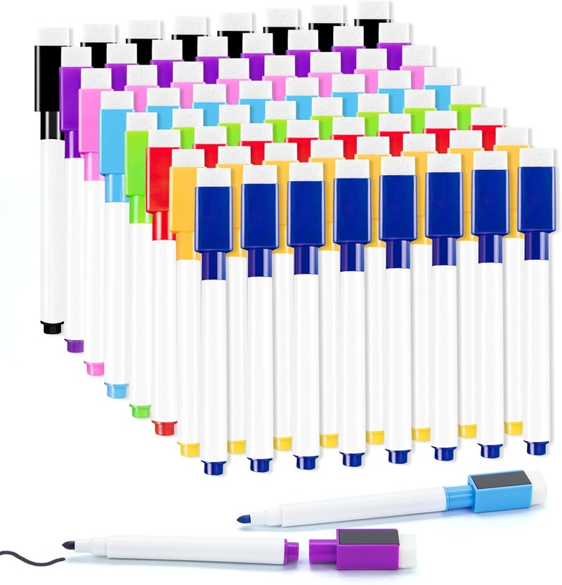JEFURE 50 Pcs Colorful Magnetic Dry Erase Markers with Eraser Cap, White Board Mini Dry Erase Markers Bulk, Fine Point Tip White Board Markers for Teachers Office School Supplies - Image 1